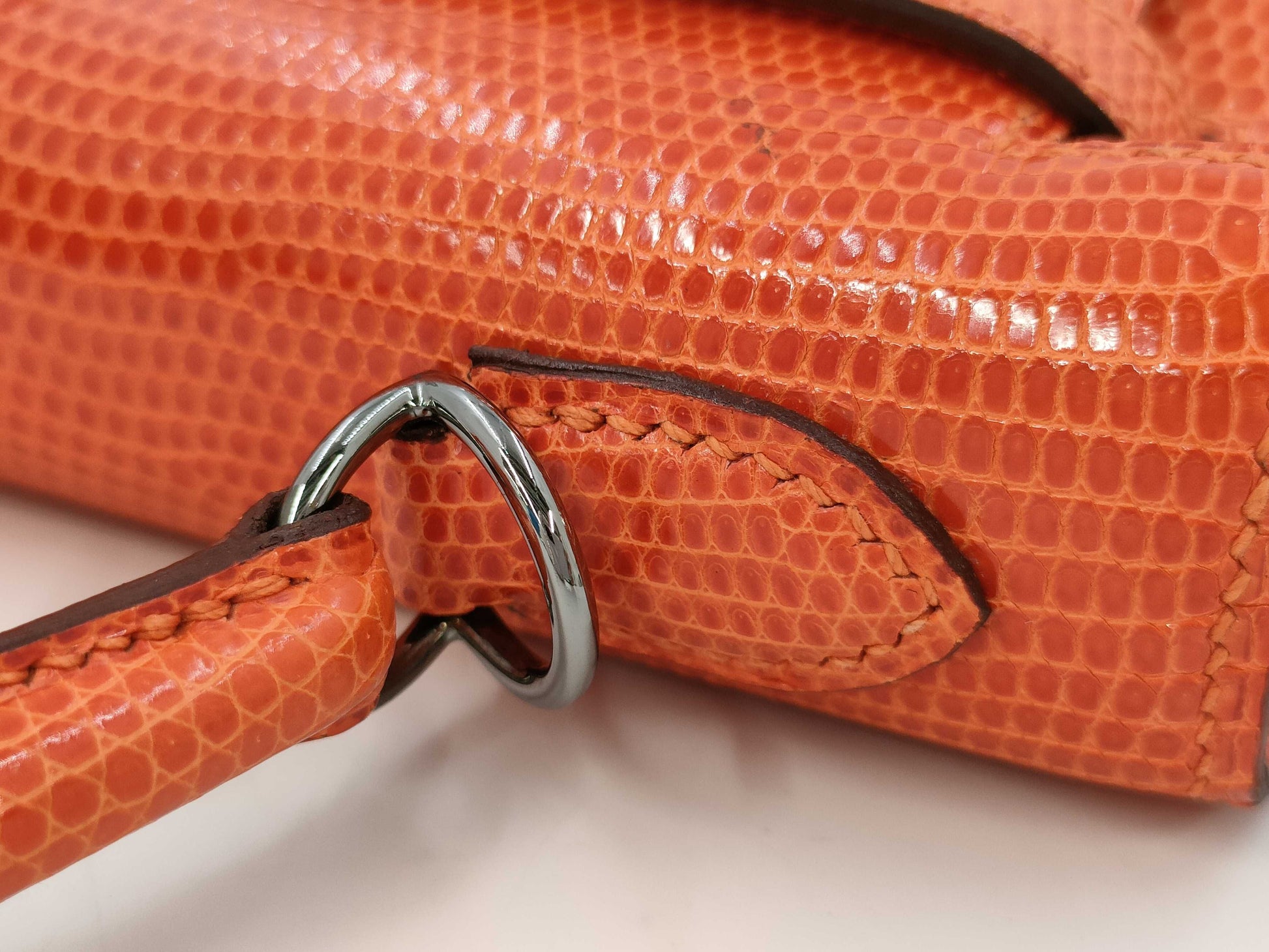 HERMES Kelly 25 Lizard 2-Way Bag Orange □I Handbag