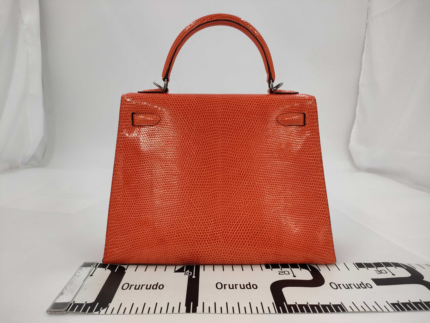 HERMES Kelly 25 Lizard 2-Way Bag Orange □I Handbag