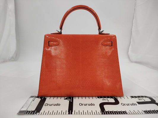 HERMES Kelly 25 Lizard 2-Way Bag Orange □I Handbag