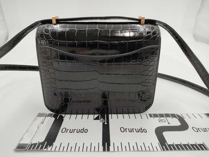 HERMES HERMES Constance Mini 18 Alligator Lisse Black Y Stamp Gold Hardware Shoulder Bag