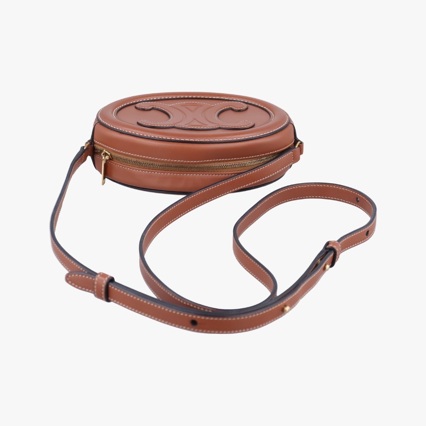 CELINE Oval Purse Cuir Triomphe Brown Leather F-9P-2222 Shoulder Bag