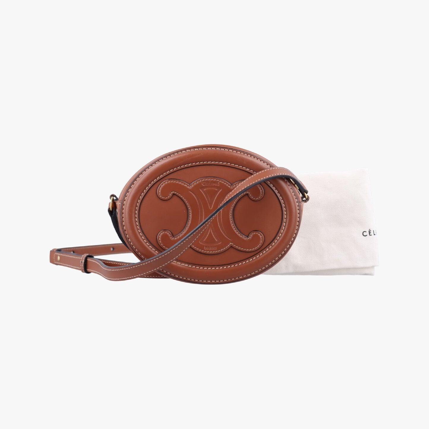 CELINE Oval Purse Cuir Triomphe Brown Leather F-9P-2222 Shoulder Bag