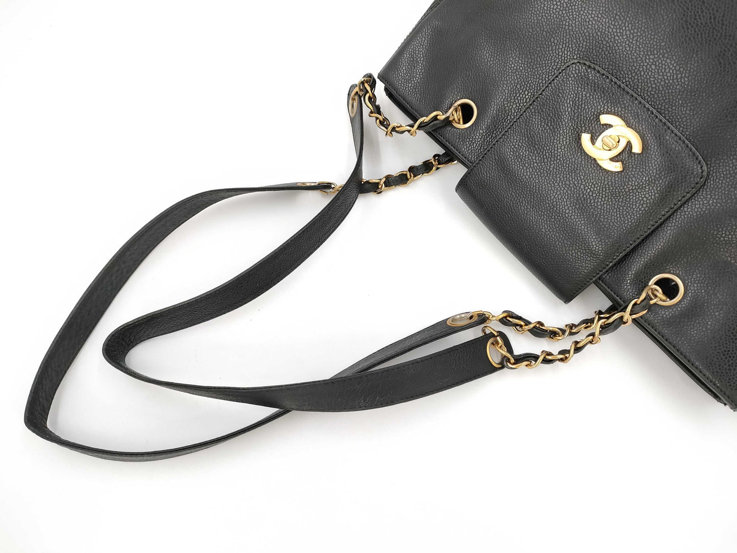 CHANEL CHANEL Supermodel Caviar Skin Chain Tote Bag with Seal and Card, No. 4, Turn Lock