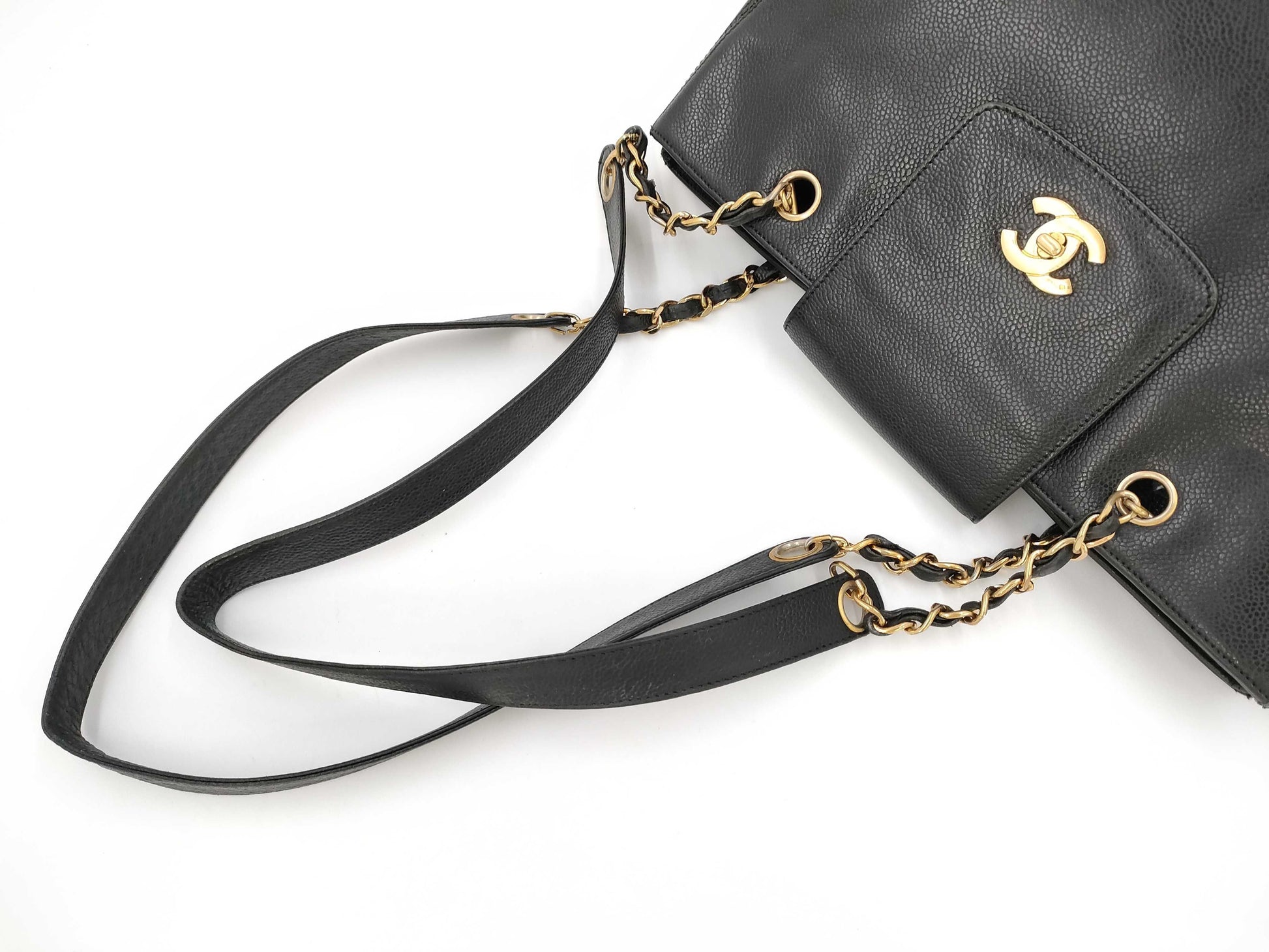 CHANEL CHANEL Supermodel Caviar Skin Chain Tote Bag with Seal and Card, No. 4, Turn Lock