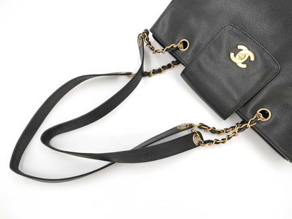 CHANEL CHANEL Supermodel Caviar Skin Chain Tote Bag with Seal and Card, No. 4, Turn Lock