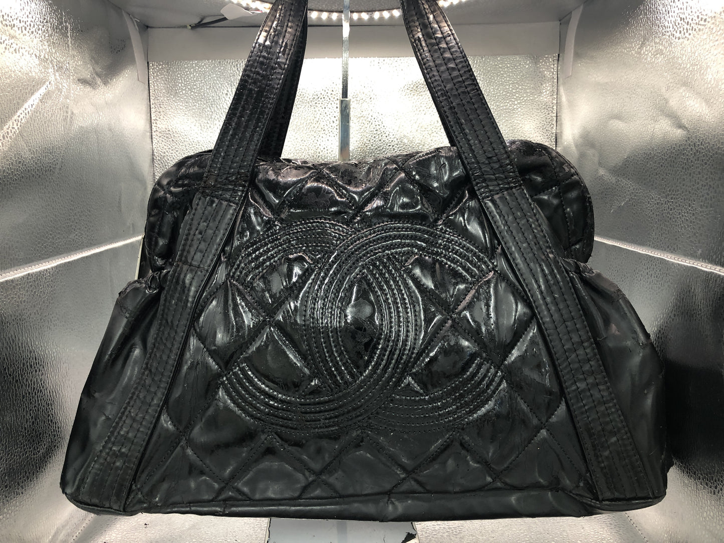CHANEL Coco Mark Handbag with Serial Seal 13528476 Patent Leather Black Handbag