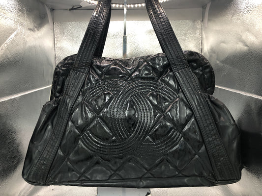 CHANEL Coco Mark Handbag with Serial Seal 13528476 Patent Leather Black Handbag