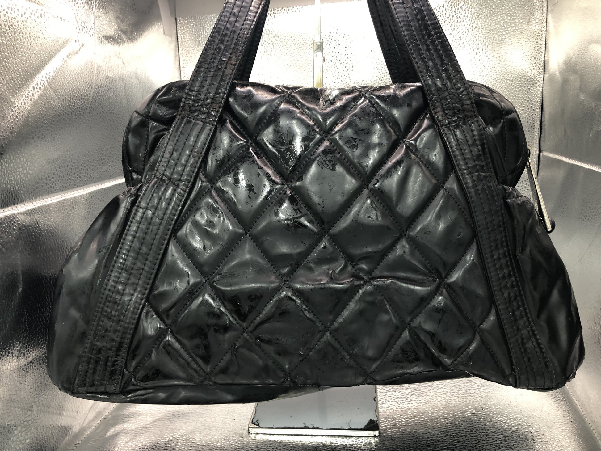 CHANEL Coco Mark Handbag with Serial Seal 13528476 Patent Leather Black Handbag
