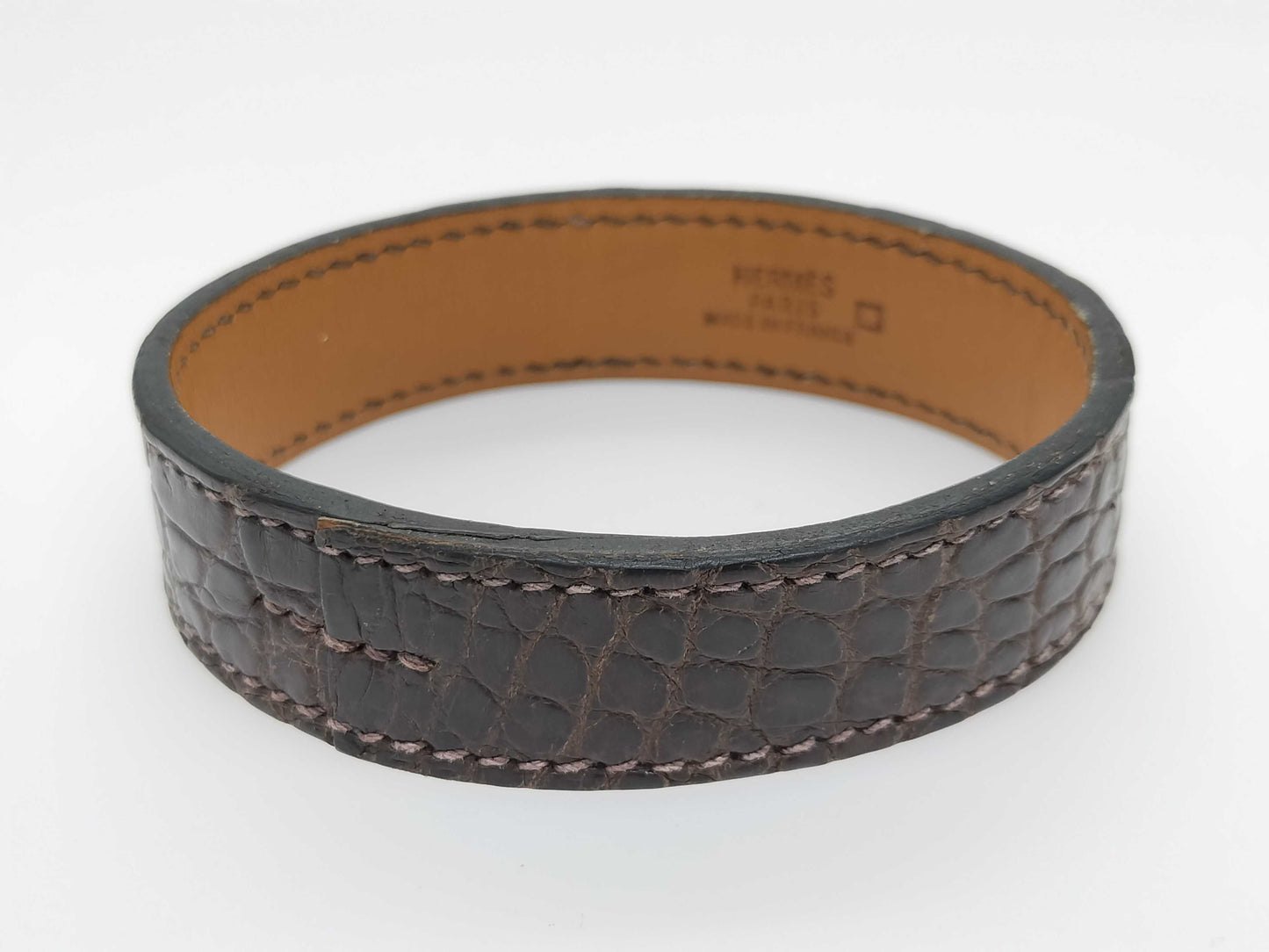HERMES HERMES Pourtour Crocodile Leather Bracelet Bangle