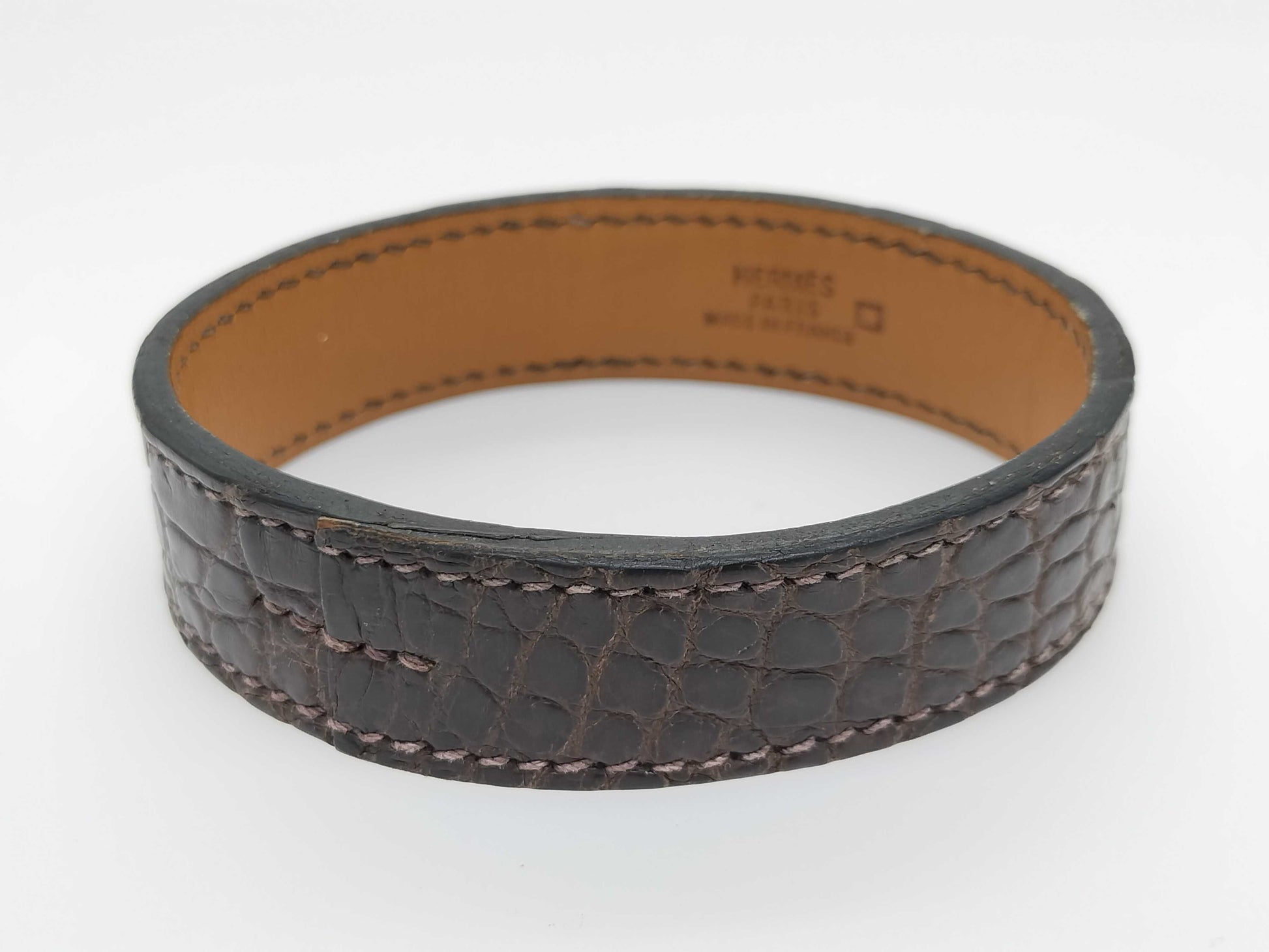 HERMES HERMES Pourtour Crocodile Leather Bracelet Bangle