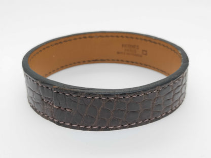 HERMES HERMES Pourtour Crocodile Leather Bracelet Bangle