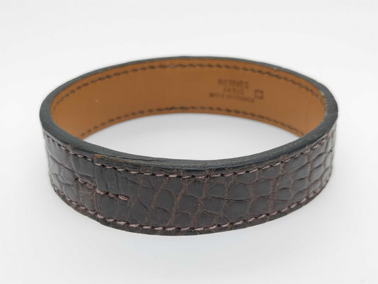 HERMES HERMES Pourtour Crocodile Leather Bracelet Bangle