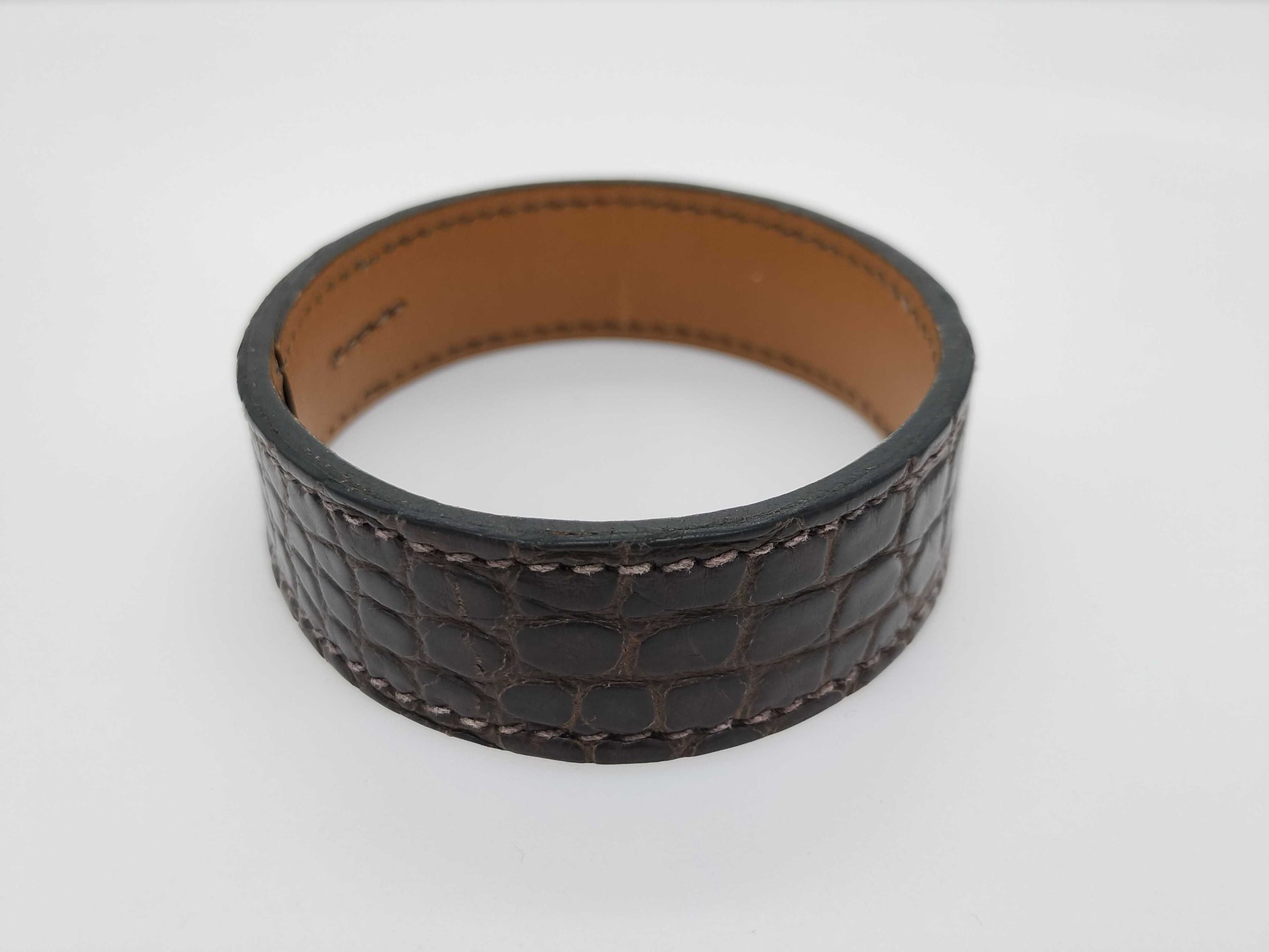 HERMES HERMES Pourtour Crocodile Leather Bracelet Bangle
