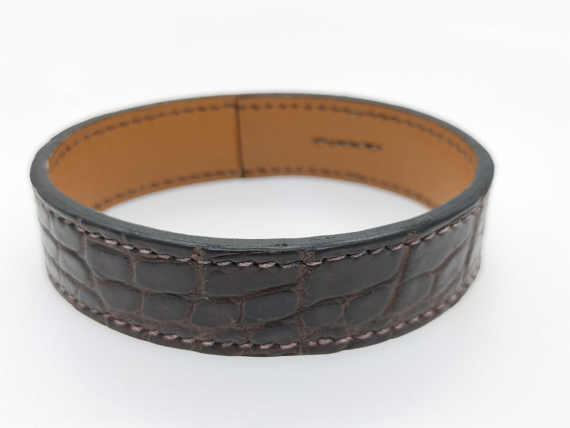 HERMES HERMES Pourtour Crocodile Leather Bracelet Bangle