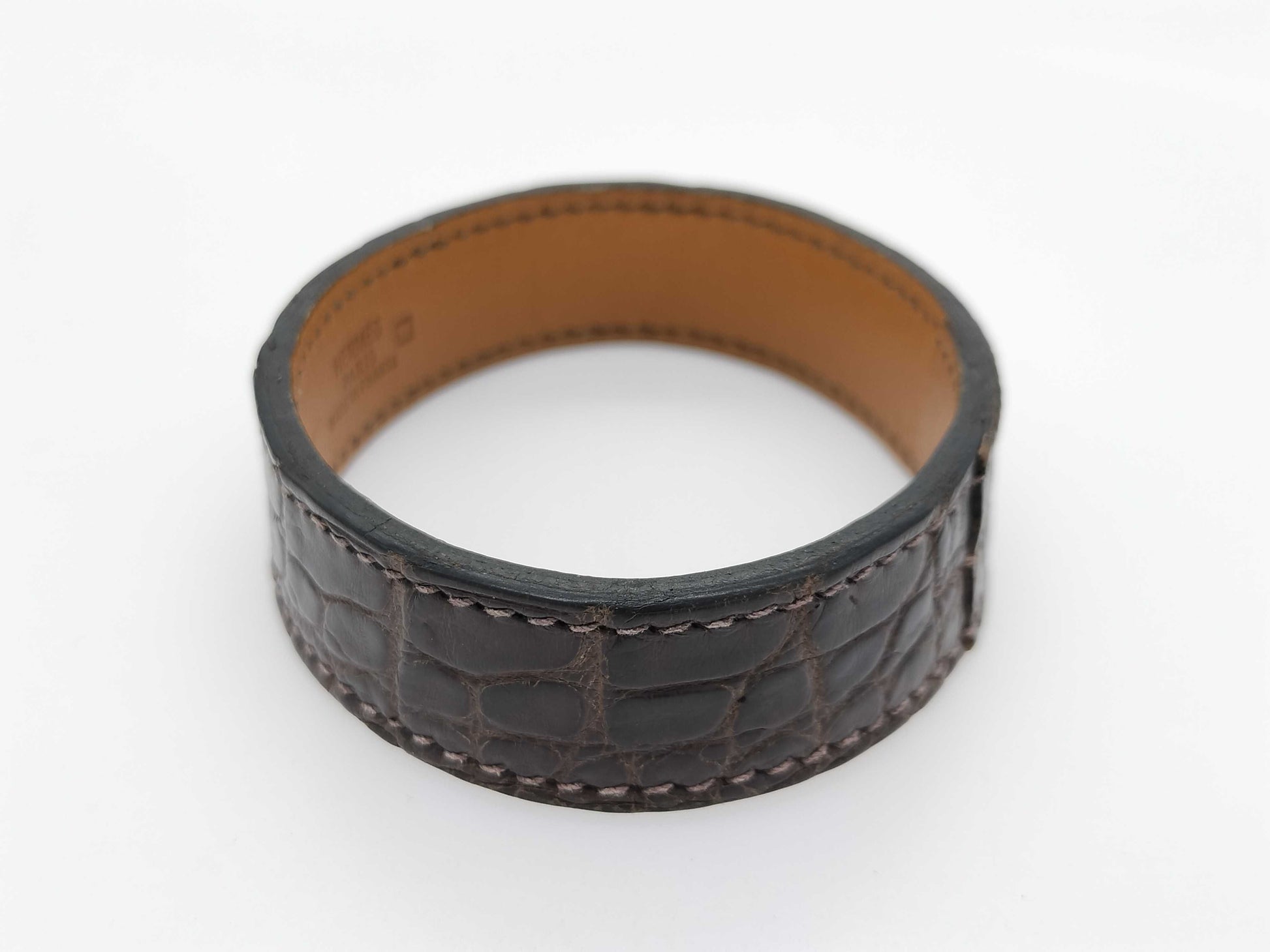 HERMES HERMES Pourtour Crocodile Leather Bracelet Bangle