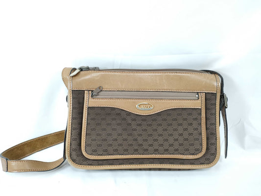 GUCCI 067 Shoulder Bag, Old Gucci Micro GG Canvas and Leather, Brown Shoulder Bag