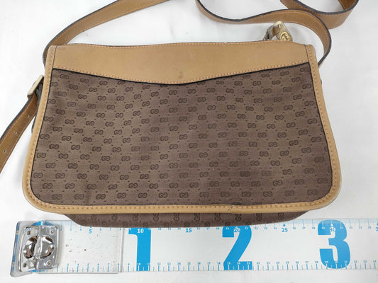 GUCCI 067 Shoulder Bag, Old Gucci Micro GG Canvas and Leather, Brown Shoulder Bag