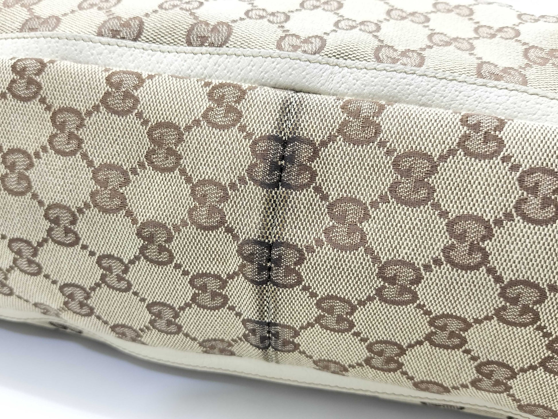 GUCCI GG Canvas Tote Bag 141472 GG Canvas Leather Beige White Tote Bag