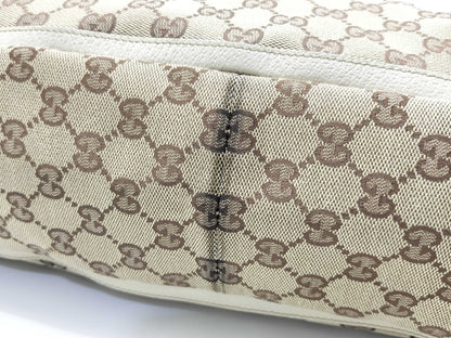GUCCI GG Canvas Tote Bag 141472 GG Canvas Leather Beige White Tote Bag
