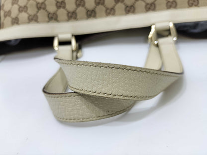 GUCCI GG Canvas Tote Bag 141472 GG Canvas Leather Beige White Tote Bag