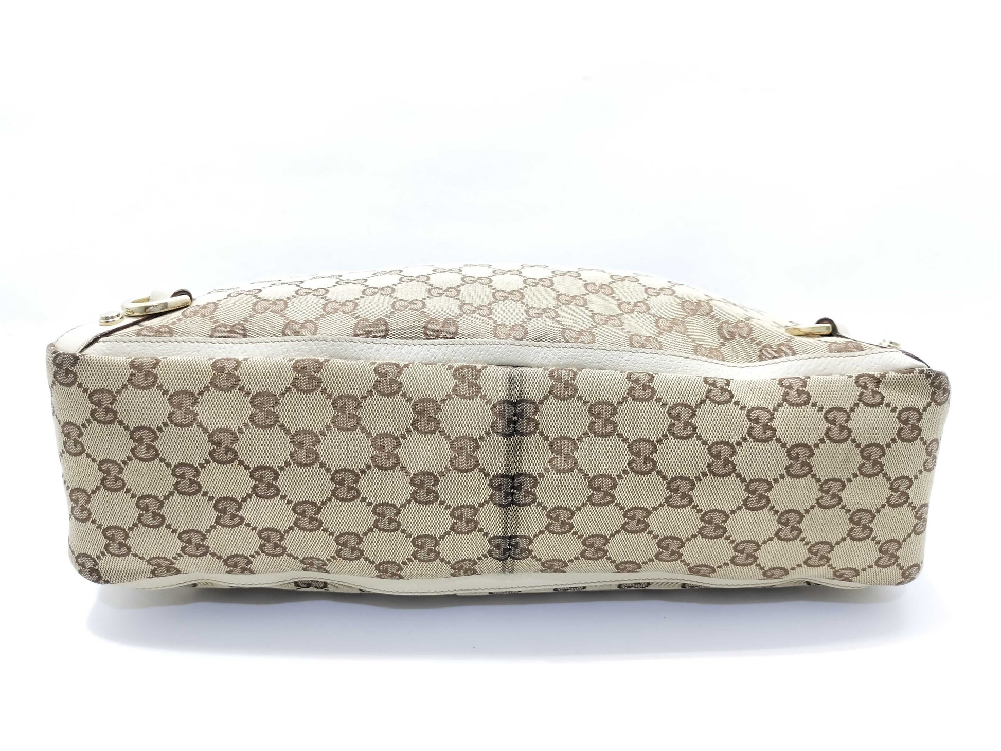 GUCCI GG Canvas Tote Bag 141472 GG Canvas Leather Beige White Tote Bag