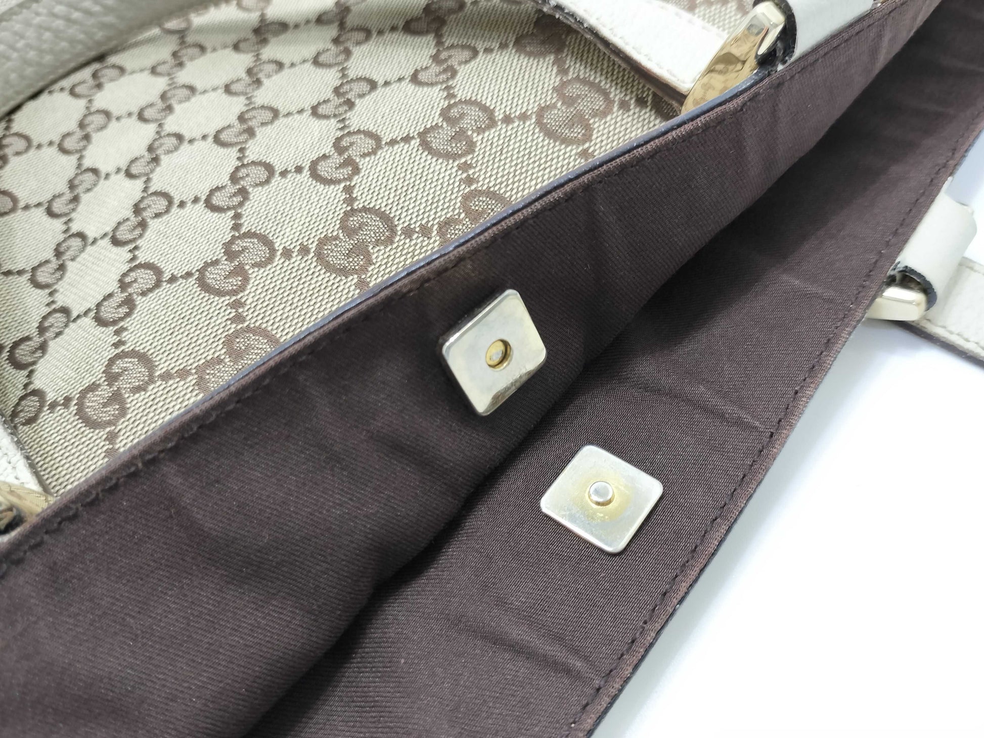 GUCCI GG Canvas Tote Bag 141472 GG Canvas Leather Beige White Tote Bag