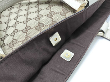 GUCCI GG Canvas Tote Bag 141472 GG Canvas Leather Beige White Tote Bag