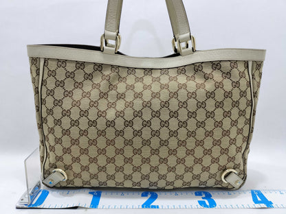 GUCCI GG Canvas Tote Bag 141472 GG Canvas Leather Beige White Tote Bag