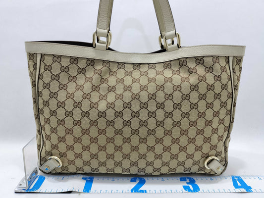 GUCCI GG Canvas Tote Bag 141472 GG Canvas Leather Beige White Tote Bag