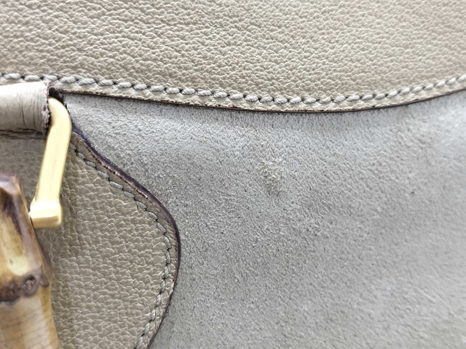 GUCCI Bamboo Gucci 002 0260 Handbag Bamboo Suede Leather Ivory Handbag