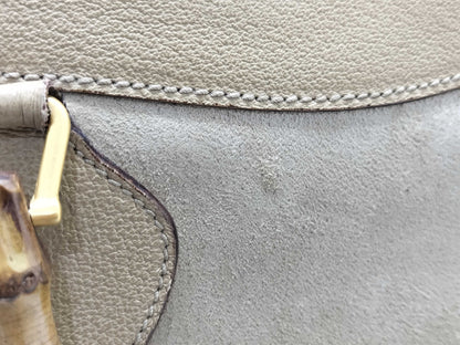 GUCCI Bamboo Gucci 002 0260 Handbag Bamboo Suede Leather Ivory Handbag