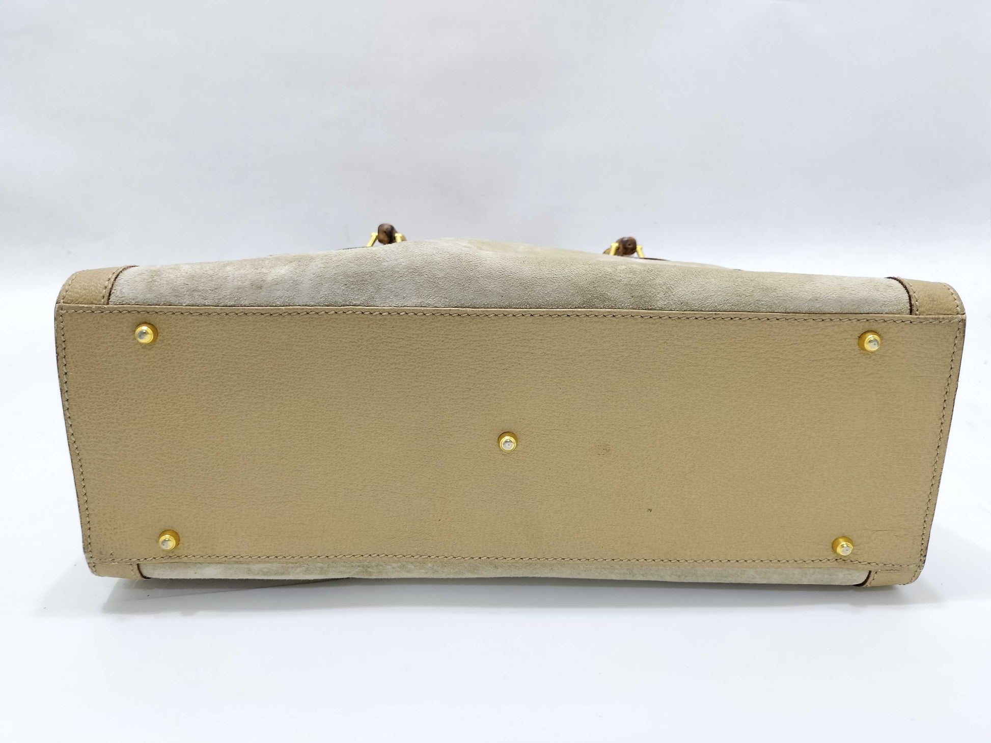 GUCCI Bamboo Gucci 002 0260 Handbag Bamboo Suede Leather Ivory Handbag