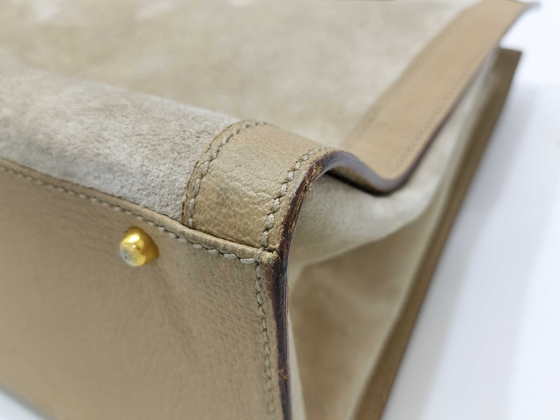 GUCCI Bamboo Gucci 002 0260 Handbag Bamboo Suede Leather Ivory Handbag