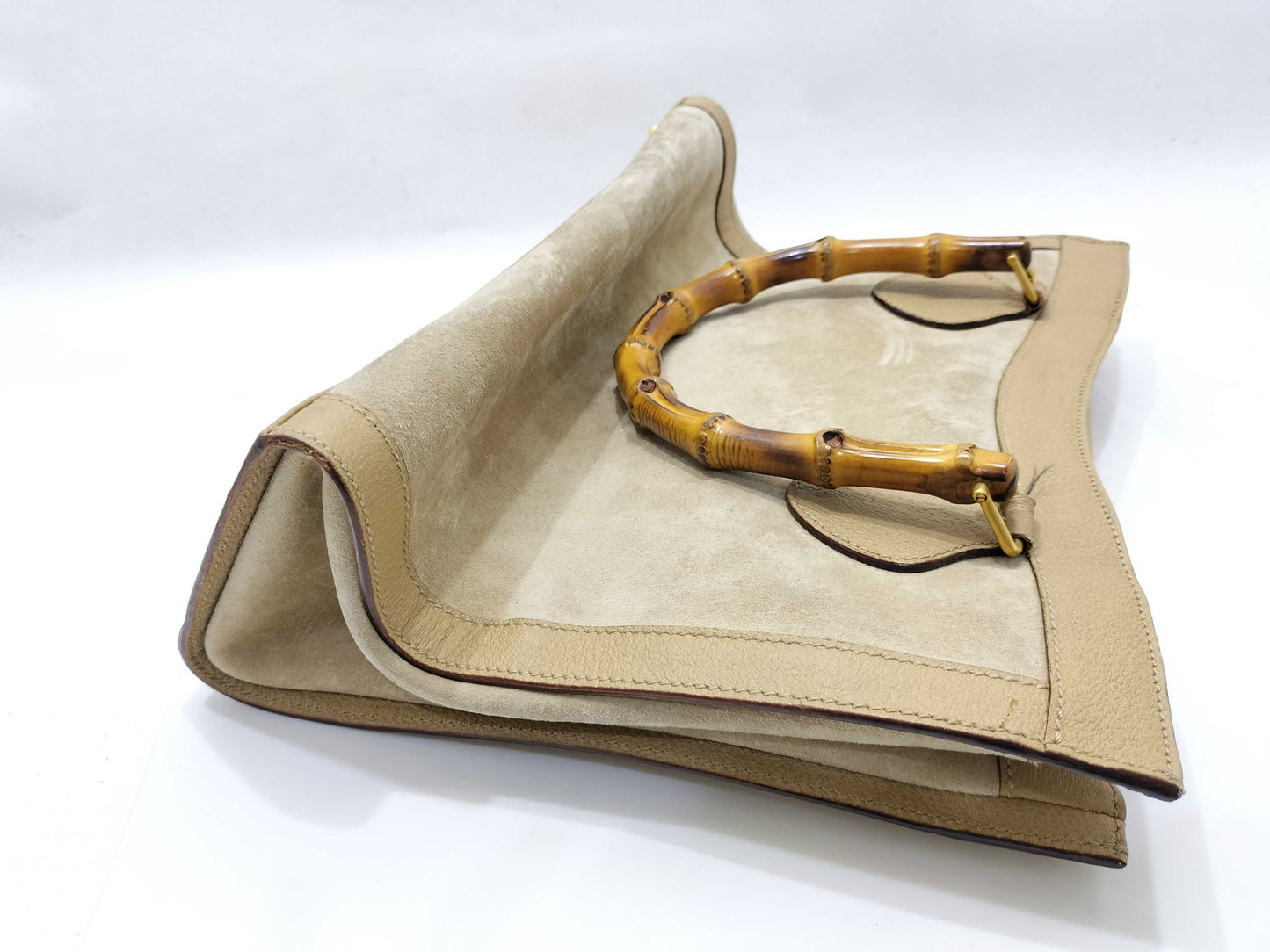 GUCCI Bamboo Gucci 002 0260 Handbag Bamboo Suede Leather Ivory Handbag