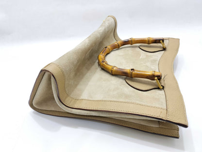 GUCCI Bamboo Gucci 002 0260 Handbag Bamboo Suede Leather Ivory Handbag