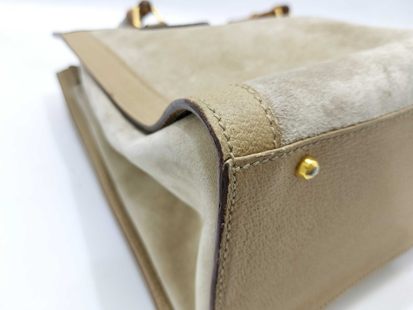 GUCCI Bamboo Gucci 002 0260 Handbag Bamboo Suede Leather Ivory Handbag