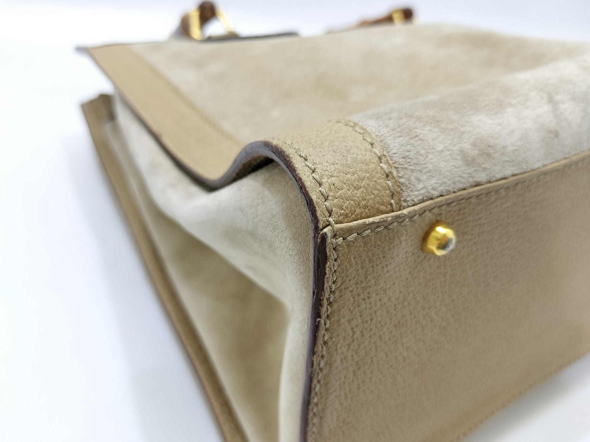 GUCCI Bamboo Gucci 002 0260 Handbag Bamboo Suede Leather Ivory Handbag