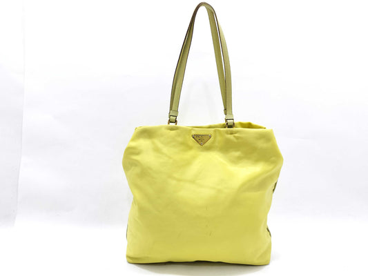 PRADA Nylon Prada Handbag Tote Bag Nylon Leather Yellow Handbag