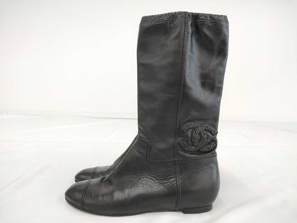 CHANEL Boots/Size 38/Black/Leather Other Shoes