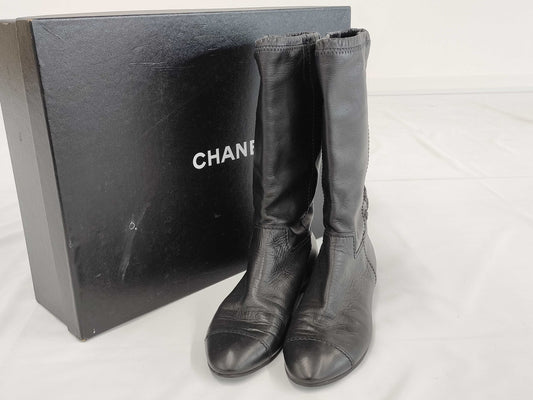 CHANEL Boots/Size 38/Black/Leather Other Shoes