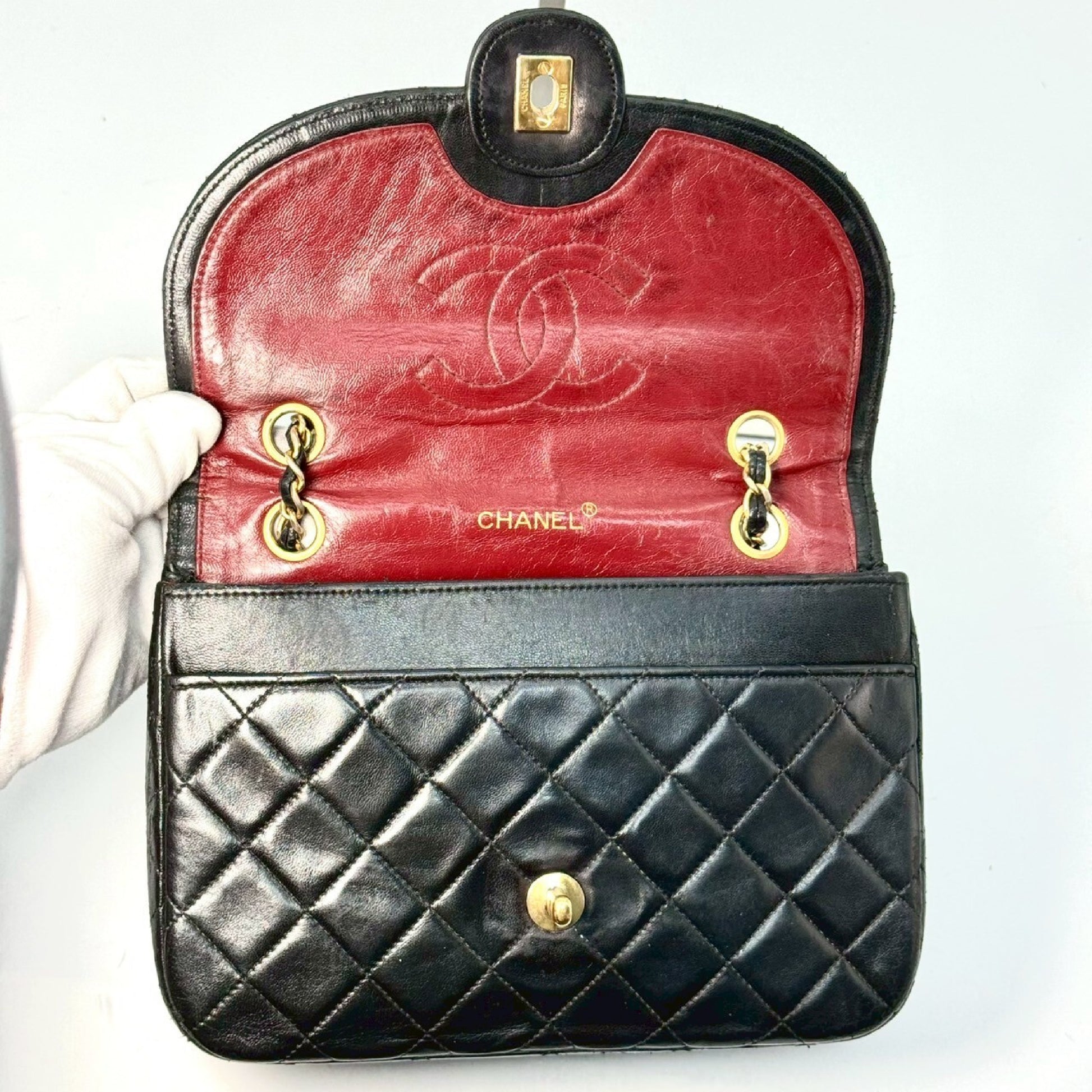 CHANEL Matelasse Lambskin Turnlock Chain Shoulder Bag, Black, No Serial Number Seal