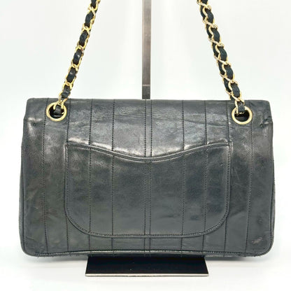 CHANEL Lambskin Double Flap Chain Shoulder Bag, Black
