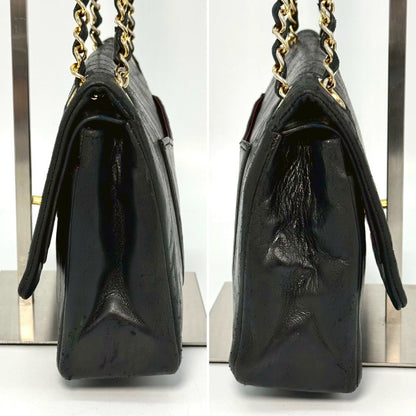 CHANEL Lambskin Double Flap Chain Shoulder Bag, Black