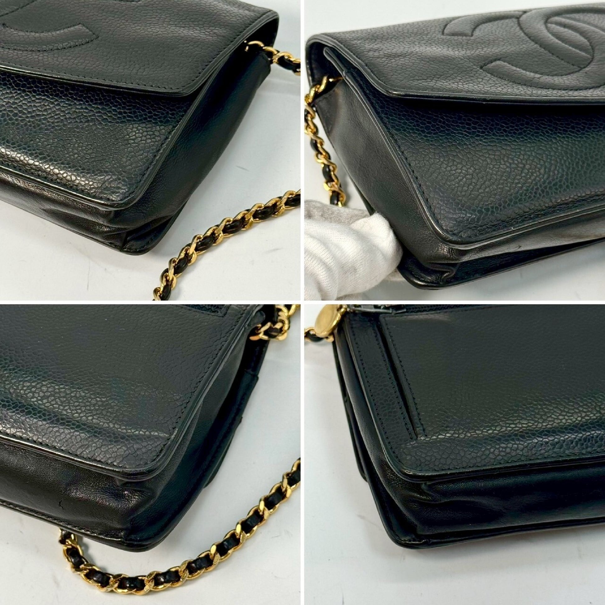 CHANEL Caviar Skin Coco Mark Chain Wallet Black 4269949 Shoulder Bag