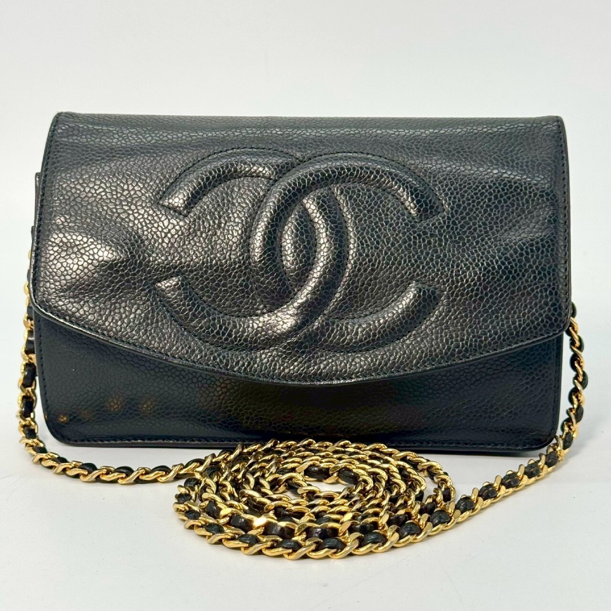 CHANEL Caviar Skin Coco Mark Chain Wallet Black 4269949 Shoulder Bag