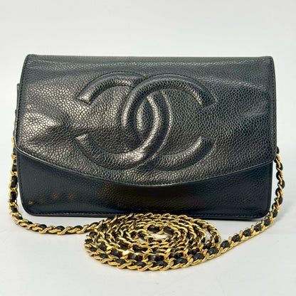 CHANEL Caviar Skin Coco Mark Chain Wallet Black 4269949 Shoulder Bag