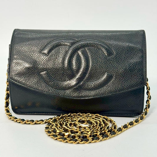 CHANEL Caviar Skin Coco Mark Chain Wallet Black 4269949 Shoulder Bag