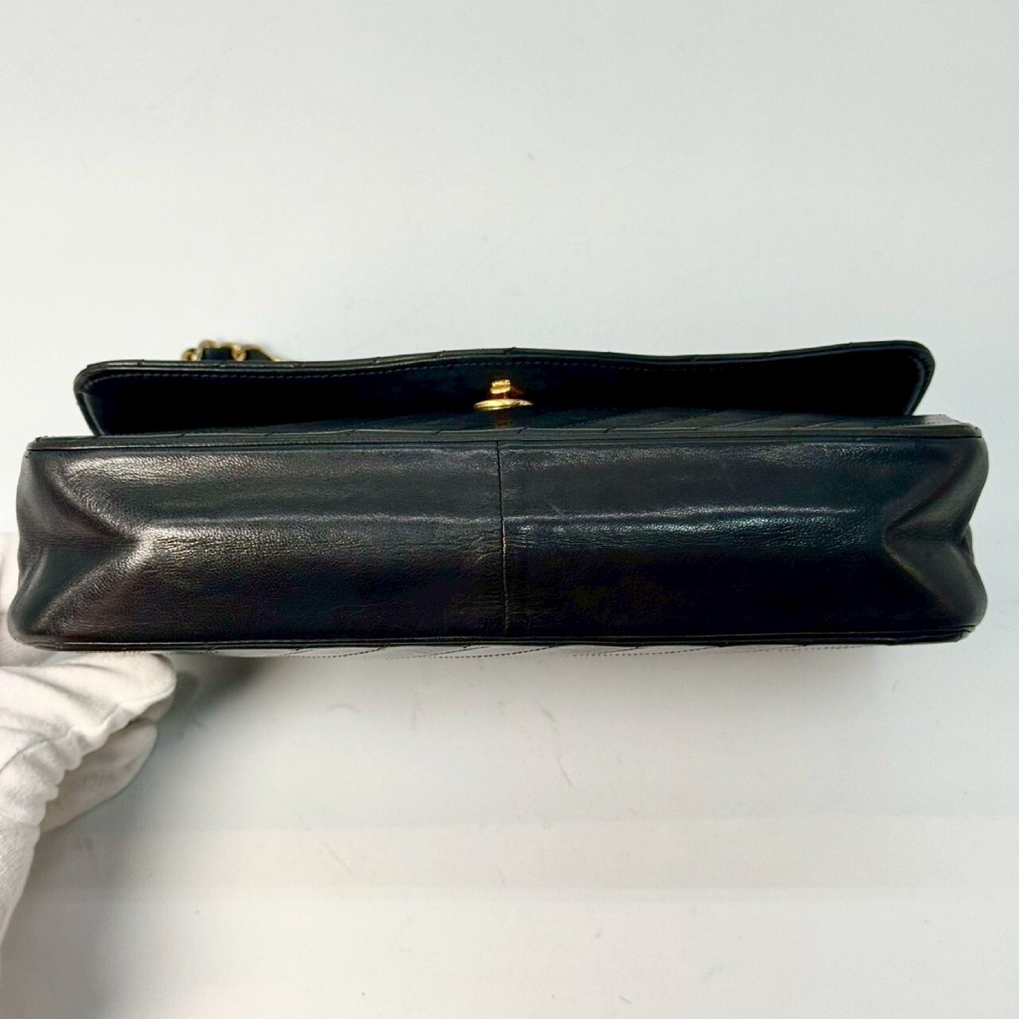 CHANEL Diagonal Stitch Lambskin Single Flap Chain Bag Black Shoulder Bag