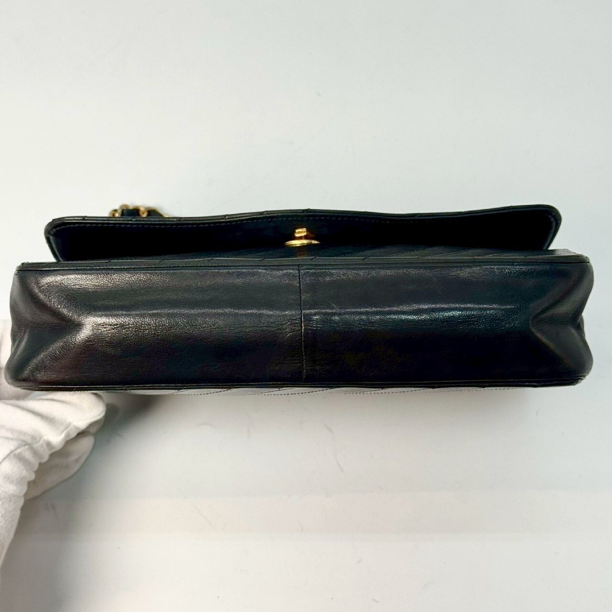 CHANEL Diagonal Stitch Lambskin Single Flap Chain Bag Black Shoulder Bag