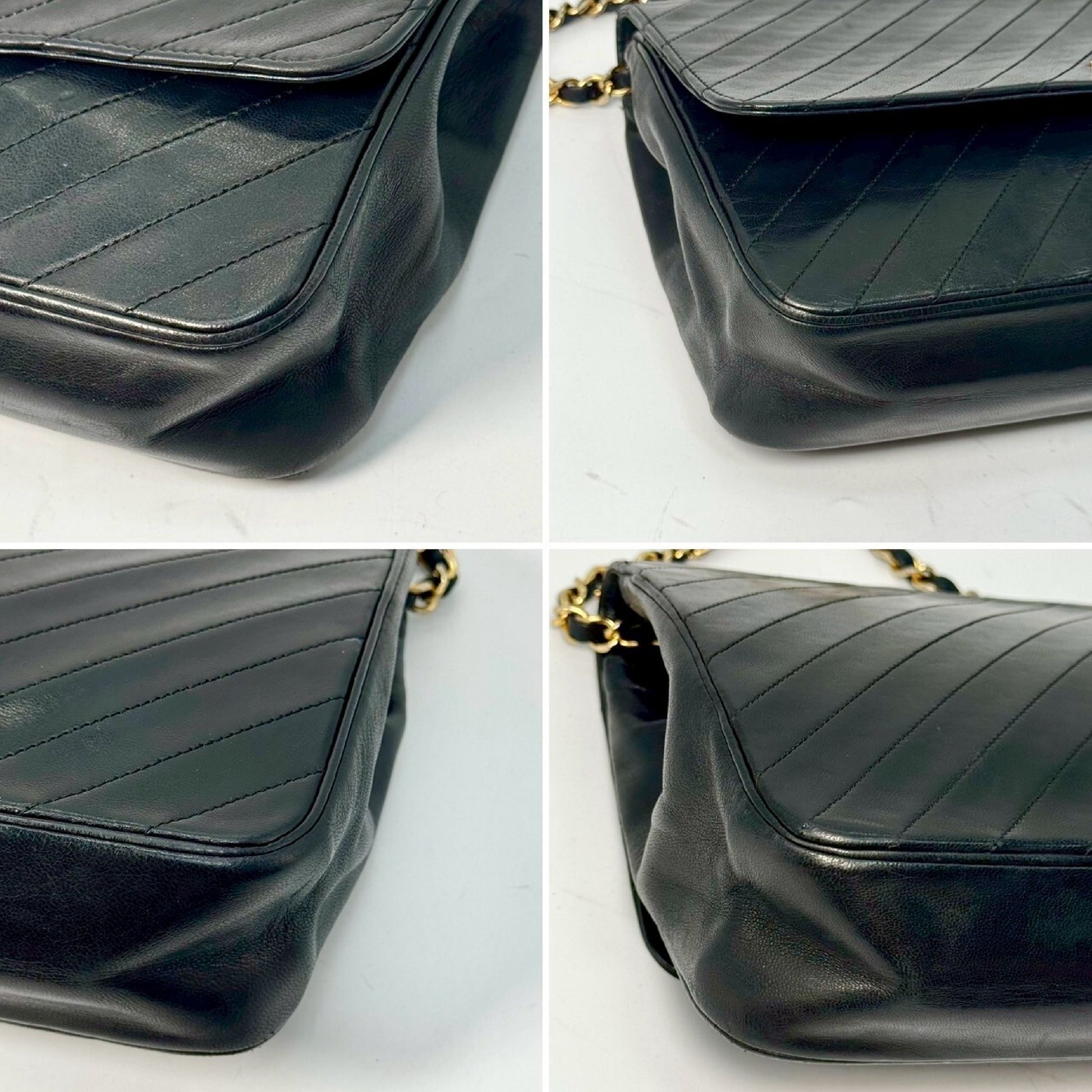 CHANEL Diagonal Stitch Lambskin Single Flap Chain Bag Black Shoulder Bag